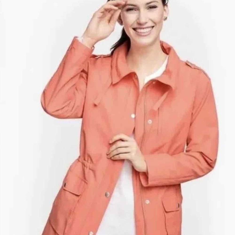 JM Collection Jacket‎ Womans XL Coral Snap Button Drawstring Waist Flap Pockets